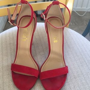 Lulu’s Red Suede Ankle Strap Heels